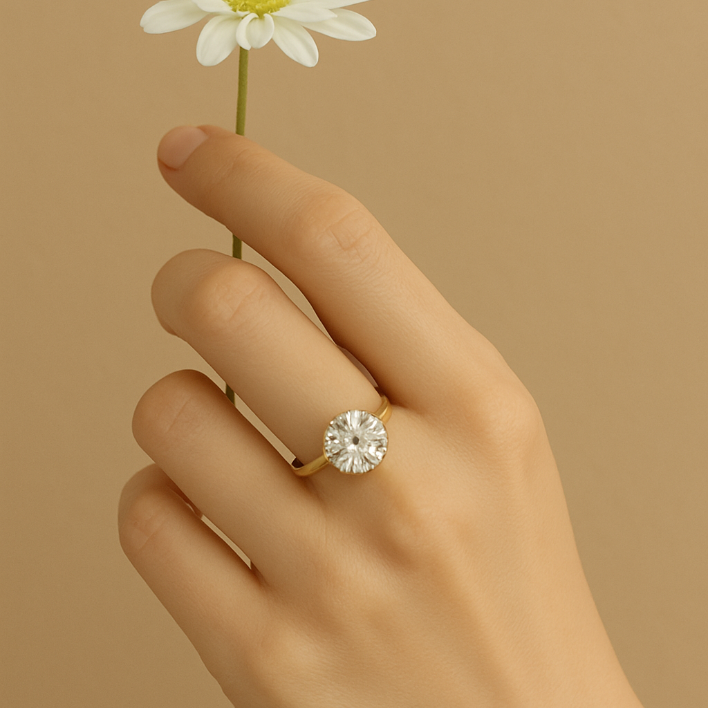 Aurelia Solitaire Ring – Gold-Plated 925 Sterling Silver | Round-Cut Zircon Statement Ring, Bold & Refined