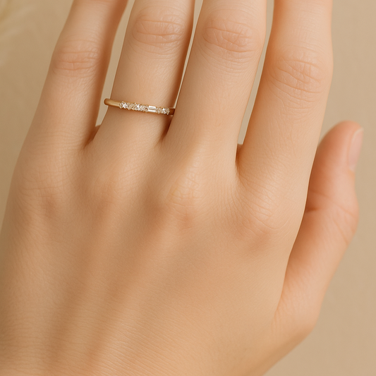 Aurora Emerald Stacker – Gold-Plated 925 Sterling Silver | Geometric Zircon Eternity Ring, Modern & Refined