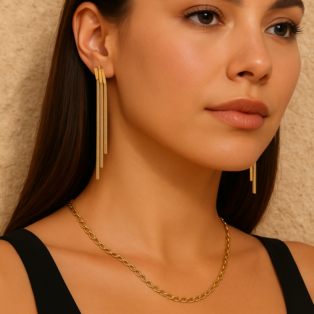 Cascada Luxe Drop Earrings – 18K Gold-Plated Titanium | Elegant Multi-Strand Statement Drops