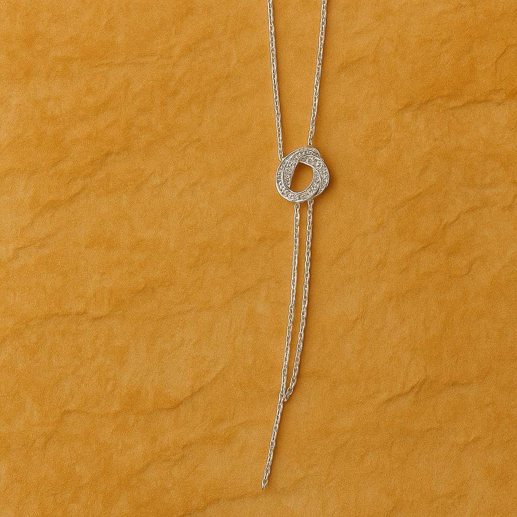 Eterna Knot Tassel Necklace – Silver -Plated 925 Sterling Silver | Zircon Lariat Pendant, Elegant Modern Statement