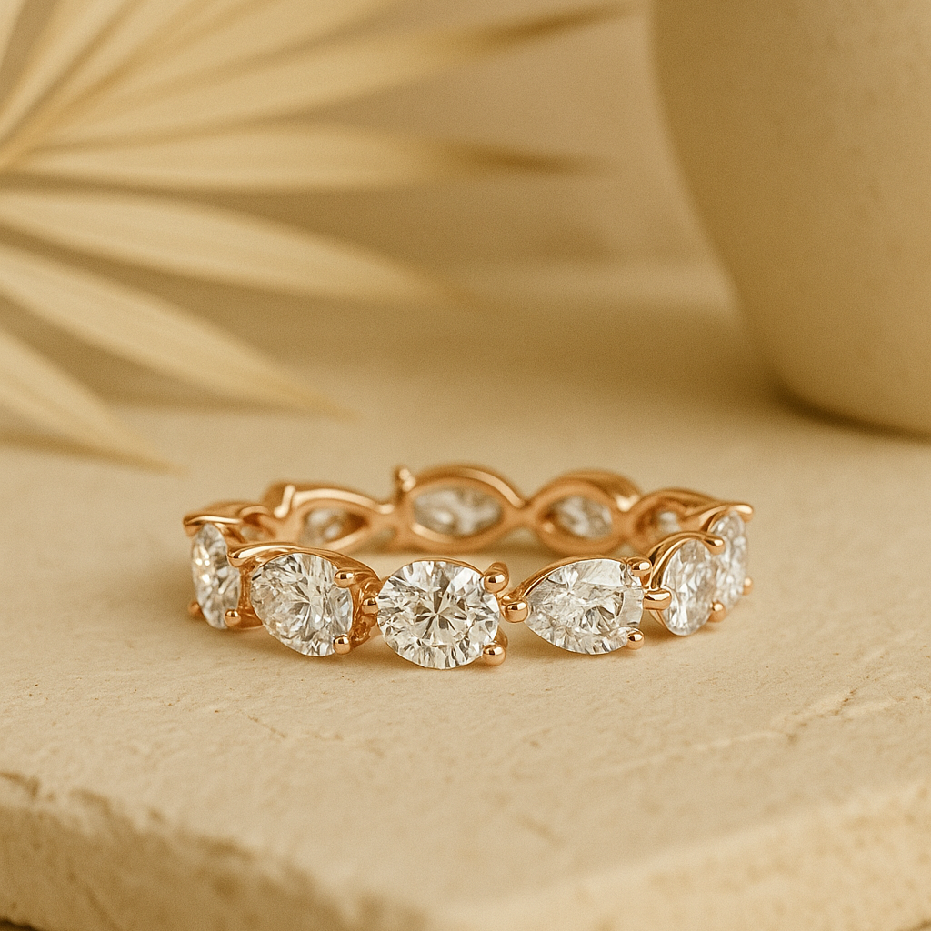 Everra Eternity Band – Rose Gold -Plated 925 Sterling Silver | Pear-Cut Zircon Statement Ring, Timeless & Feminine