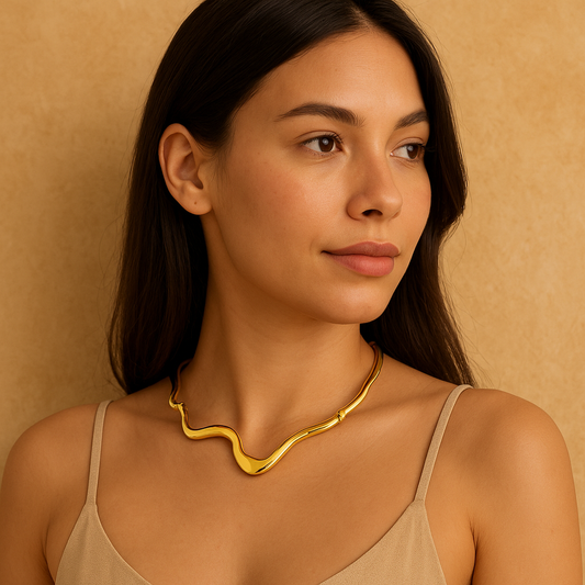 Golden Flow Choker – Stainless Steel | Vintage Geometric Wave Statement Necklace