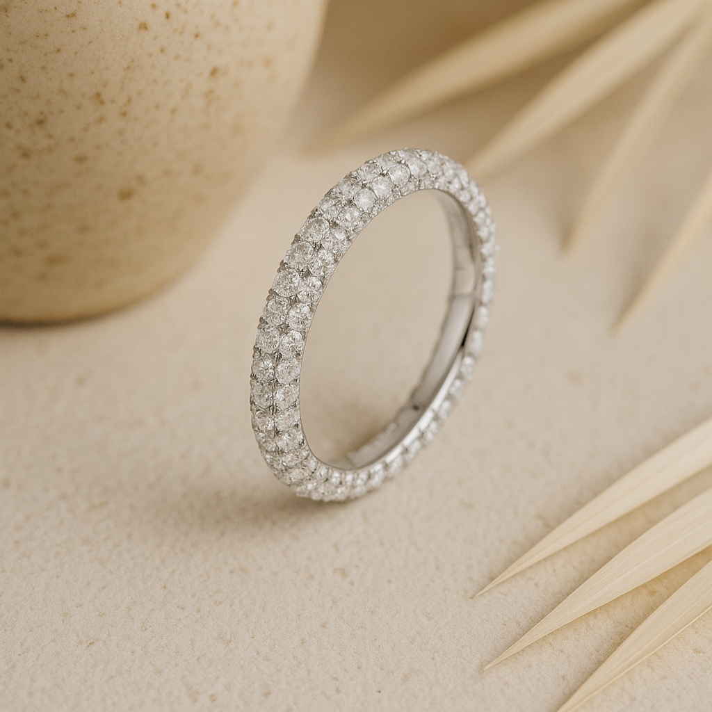 Luna Pavé Eternity – Rhodium-Plated 925 Sterling Silver | Brilliant-Cut Zircon Band, Radiant & Refined
