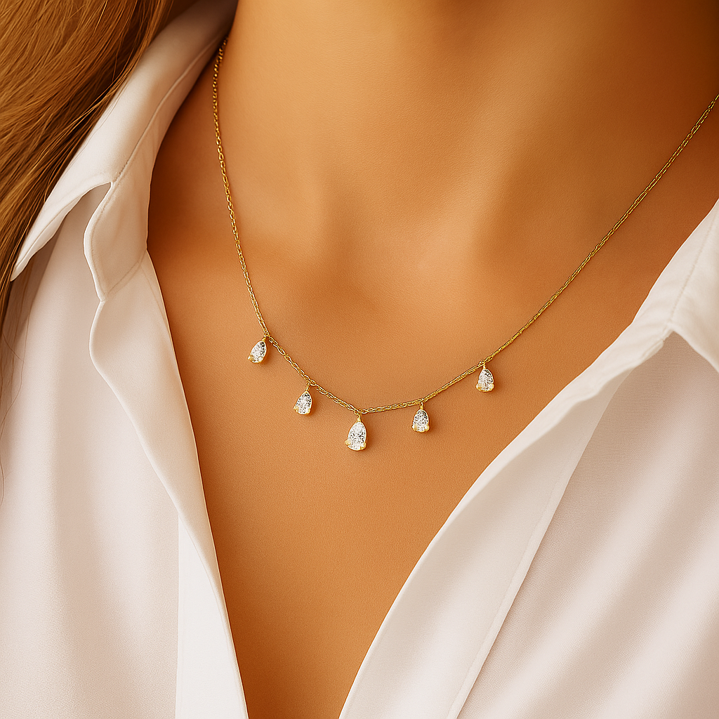 Raindrop Glow Necklace – Gold-Plated 925 Sterling Silver | Pear-Cut Zircon Dangle Pendant, Elegant Everyday Sparkle