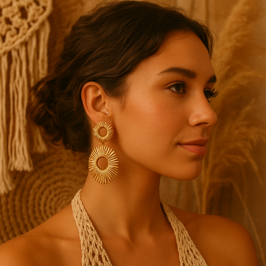 Solaris Grandeur Earrings – 18K Gold-Plated Stainless Steel | Vintage Statement Drops