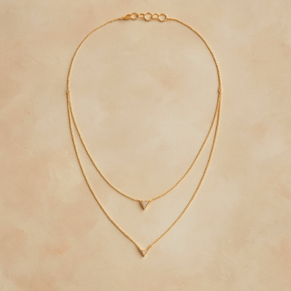 Viera Duo Layer Necklace – Gold-Plated 925 Sterling Silver | Trillion-Cut Zircon, Geometric Layered Elegance