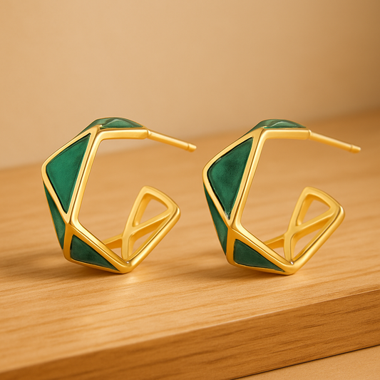 Ziva Geo Earrings – 18K Gold-Plated Enamel | Modern, Geometric Statement Jewellery