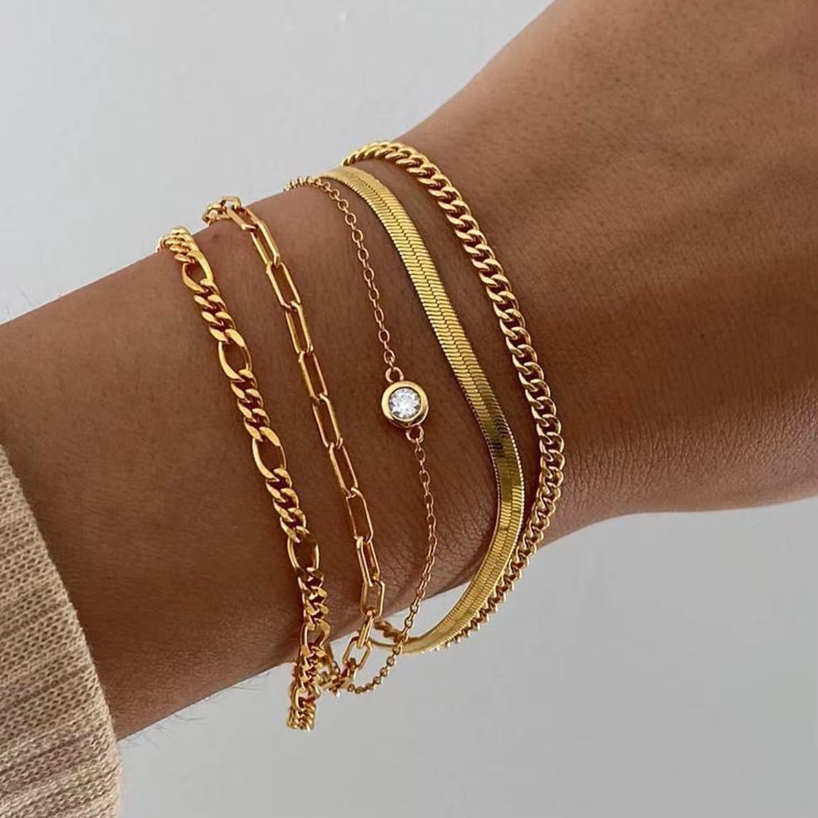 Golden Aura Chain Set – 18K Gold-Plated Stainless Steel | Layered Link Bracelet Collection
