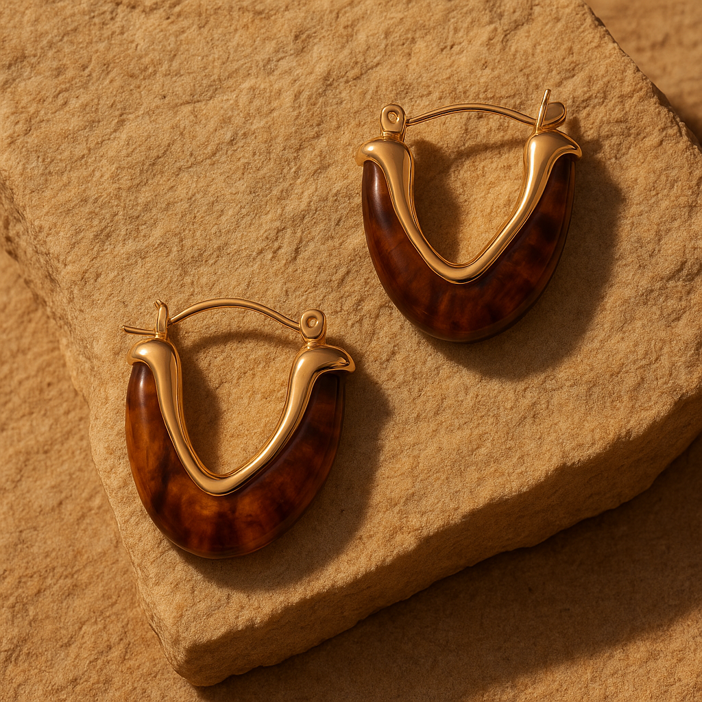 Amber Dusk Hoops – 18K Gold-Plated | Tortoiseshell-Inspired Statement Earrings
