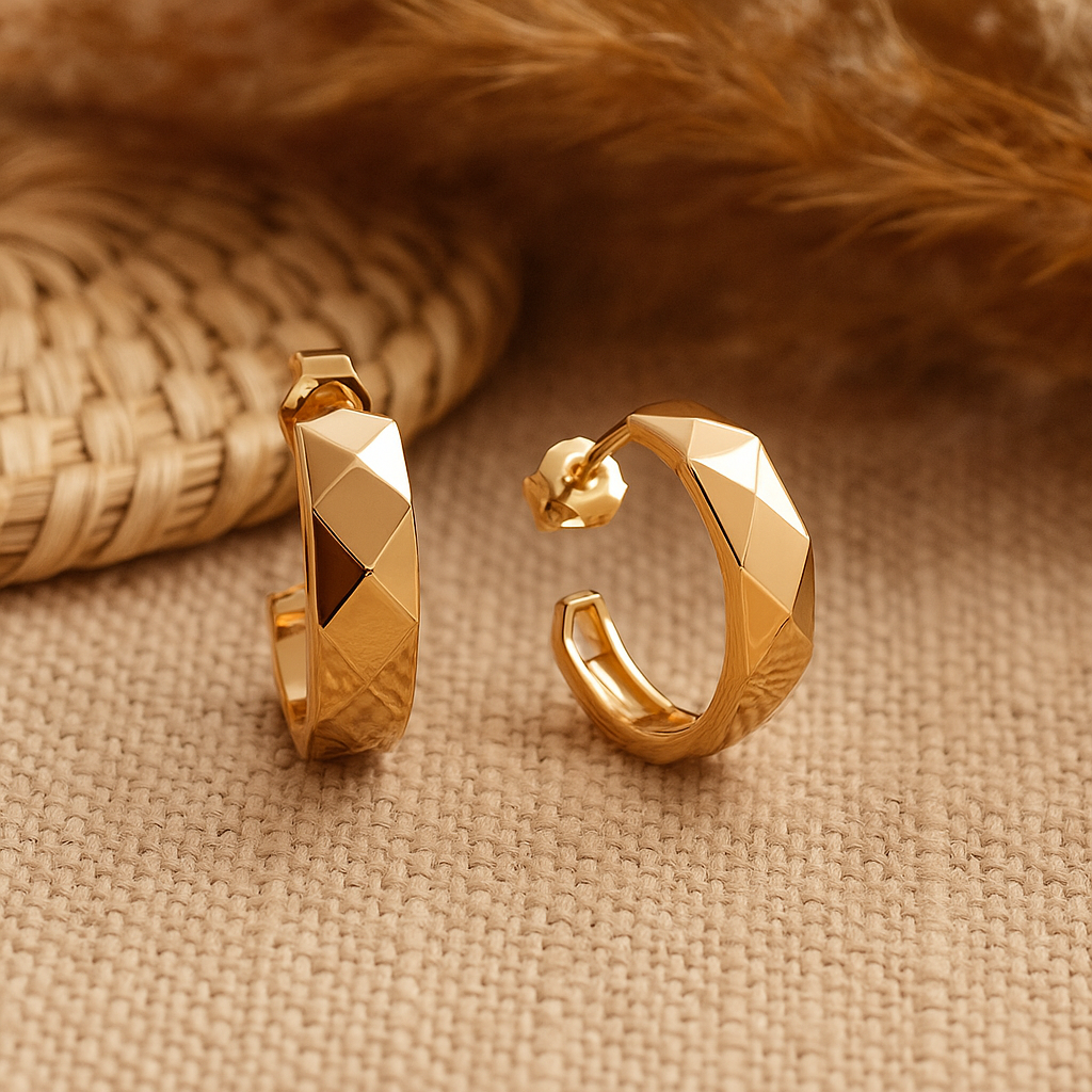 Aria Facet Hoops – Rose Gold 925 Sterling Silver | Sculpted Stud Earrings, Modern Minimalist Luxe