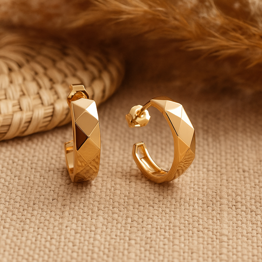 Aria Facet Hoops – Rose Gold 925 Sterling Silver | Sculpted Stud Earrings, Modern Minimalist Luxe