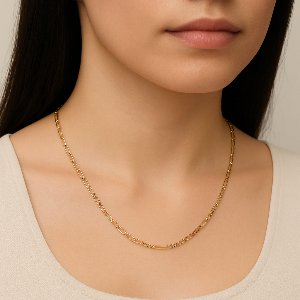 Aria Link Chain – Gold-Plated 925 Sterling Silver | Minimal Paperclip Necklace, Everyday Essential