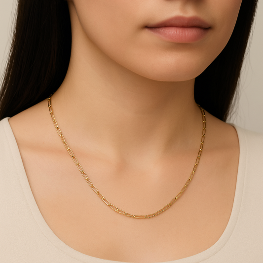Aria Link Chain – Gold-Plated 925 Sterling Silver | Minimal Paperclip Necklace, Everyday Essential
