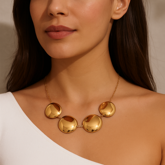 Aurea Wave Medallion – Gold / Silver-Plated Stainless Steel | Bold Water-Wave Statement Necklace
