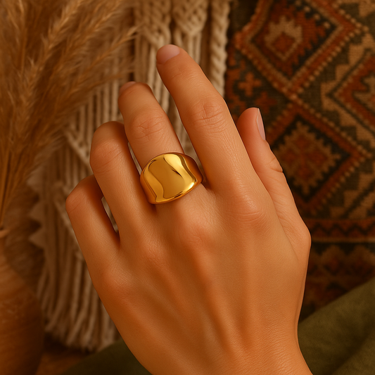Aureum Wave Band – 18K Gold-Plated Stainless Steel | Bold Sculptural Statement Ring
