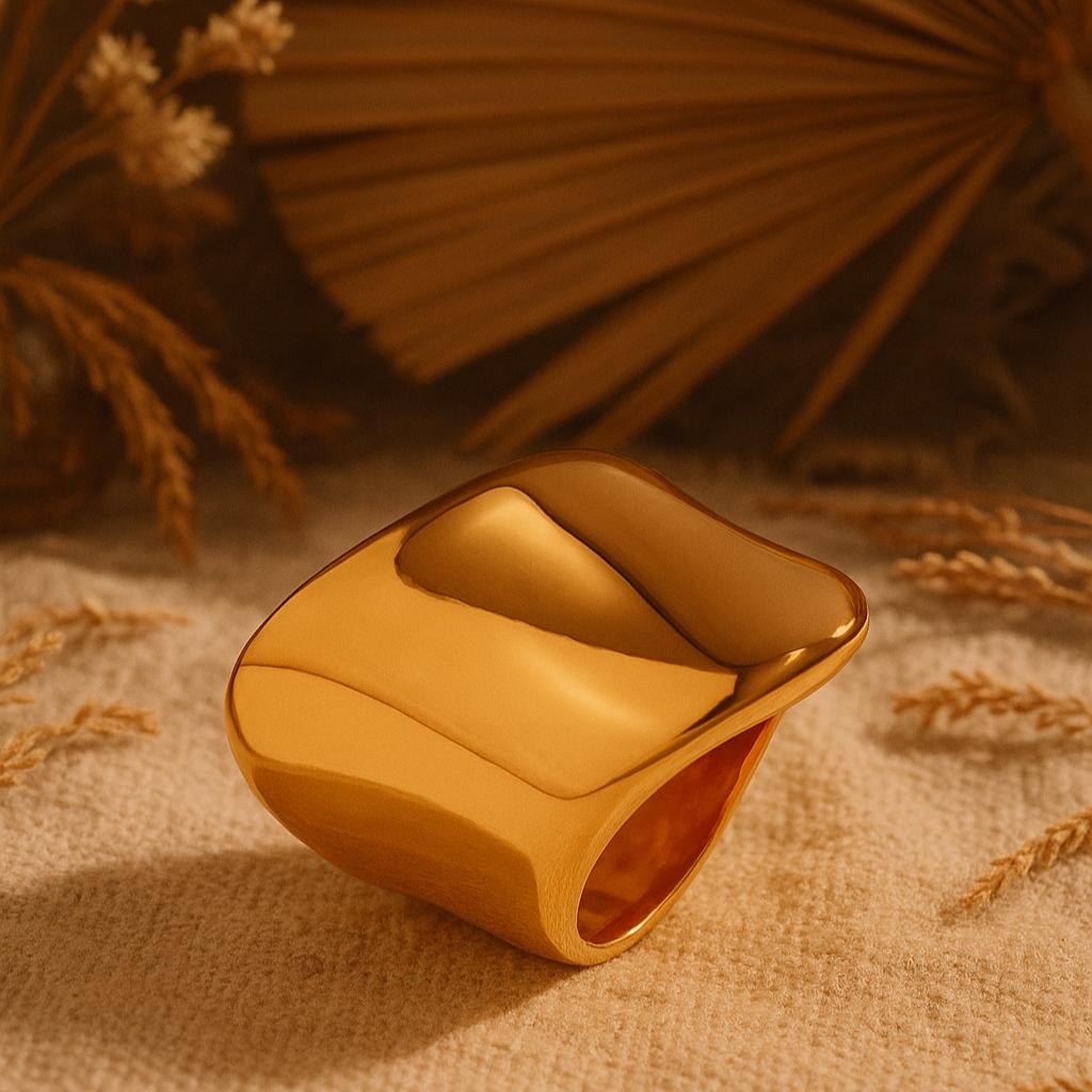Aureum Wave Band – 18K Gold-Plated Stainless Steel | Bold Sculptural Statement Ring