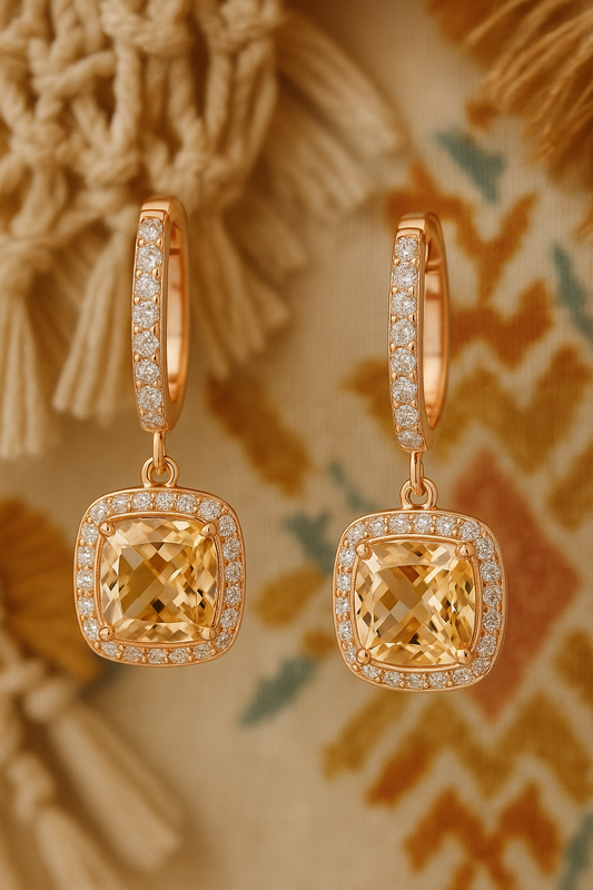 Aurielle Drop Earrings – Rose Gold-Plated 925 Sterling Silver | Cushion-Cut Zircon, Elegant Evening Charm