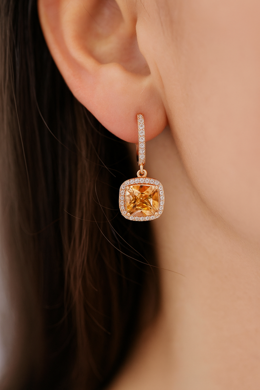 Aurielle Drop Earrings – Rose Gold-Plated 925 Sterling Silver | Cushion-Cut Zircon, Elegant Evening Charm