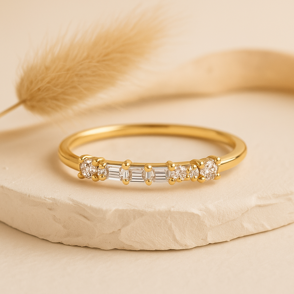 Aurora Emerald Stacker – Gold-Plated 925 Sterling Silver | Geometric Zircon Eternity Ring, Modern & Refined