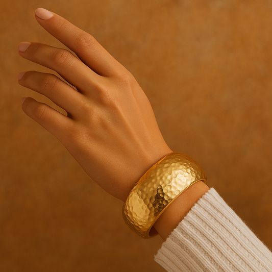 Aurora Hammered Luxe Bangle – 18K Gold-Plated Stainless Steel | Bold Sculptural Statement