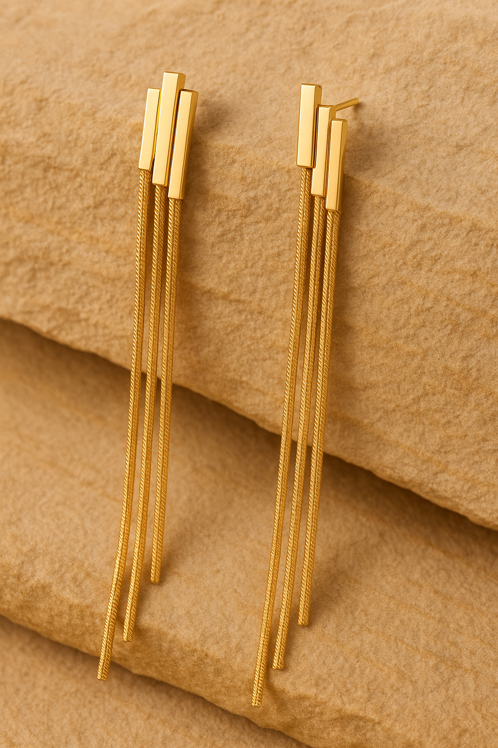 Cascada Luxe Drop Earrings – 18K Gold-Plated Titanium | Elegant Multi-Strand Statement Drops