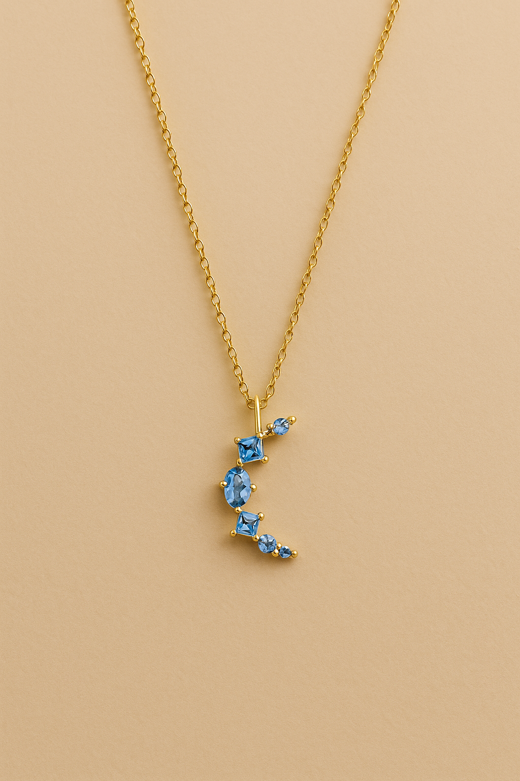 Celeste Moon Necklace – Gold-Plated 925 Sterling Silver | Blue Zircon Crescent Pendant, Celestial Charm