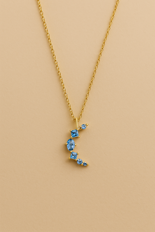 Celeste Moon Necklace – Gold-Plated 925 Sterling Silver | Blue Zircon Crescent Pendant, Celestial Charm