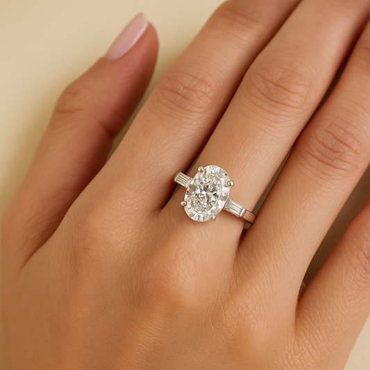 Celestia Radiance Ring – Rhodium-Plated 925 Sterling Silver | Oval-Cut Zircon, Timeless Engagement Band, Elegant & Sparkling