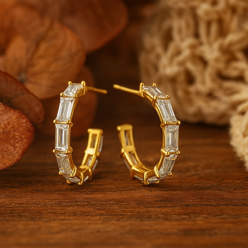 Celina Radiant Hoops – Gold-Plated 925 Sterling Silver | Radiant-Cut Zircon, Classic Glam Hoop Earrings