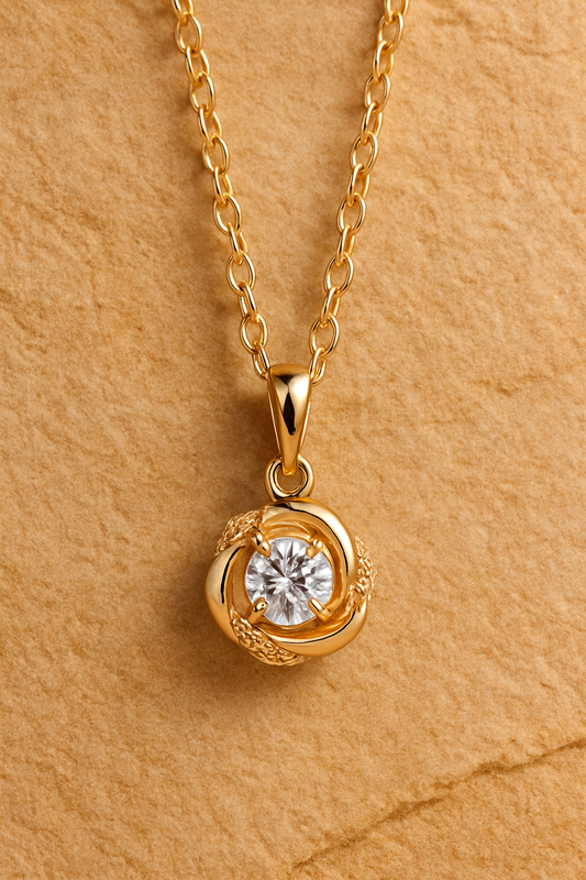 Elysia Spark Necklace – Gold-Plated 925 Sterling Silver | Round Zircon Pendant, Timeless Radiance