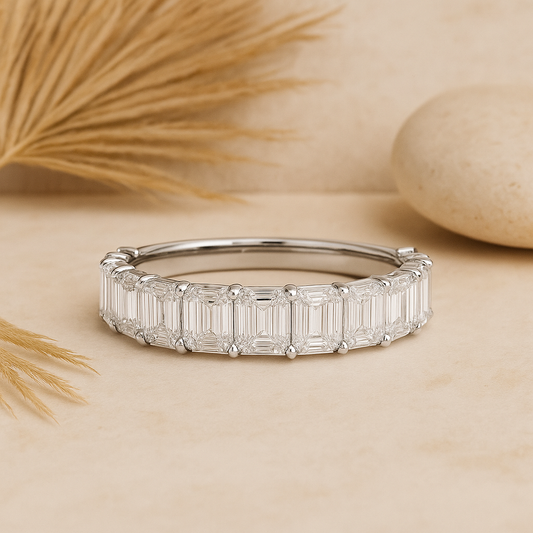 Elysian Emerald Eternity – Rhodium-Plated 925 Sterling Silver | Geometric Zircon Band, Bold & Timeless