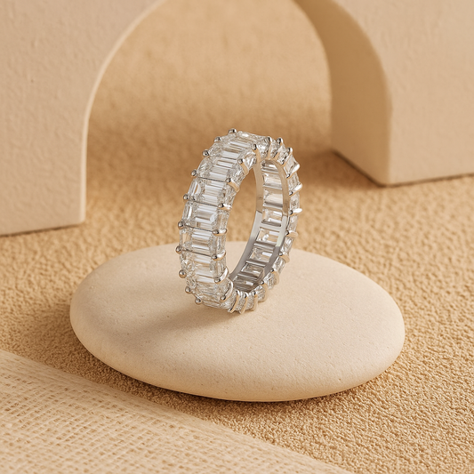 Eterna Luxe Band – Rhodium-Plated 925 Sterling Silver | Emerald-Cut Full Eternity Ring