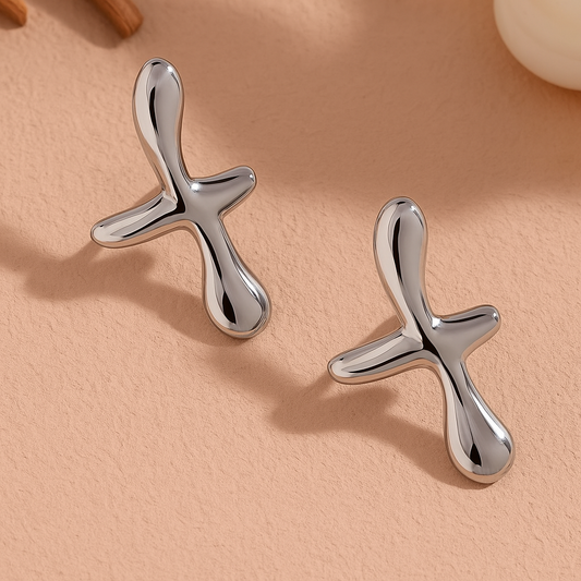 Liquid Flow Ear Cuffs – Rhodium-Plated Stainless Steel 316L | Sculptural Fluid Design