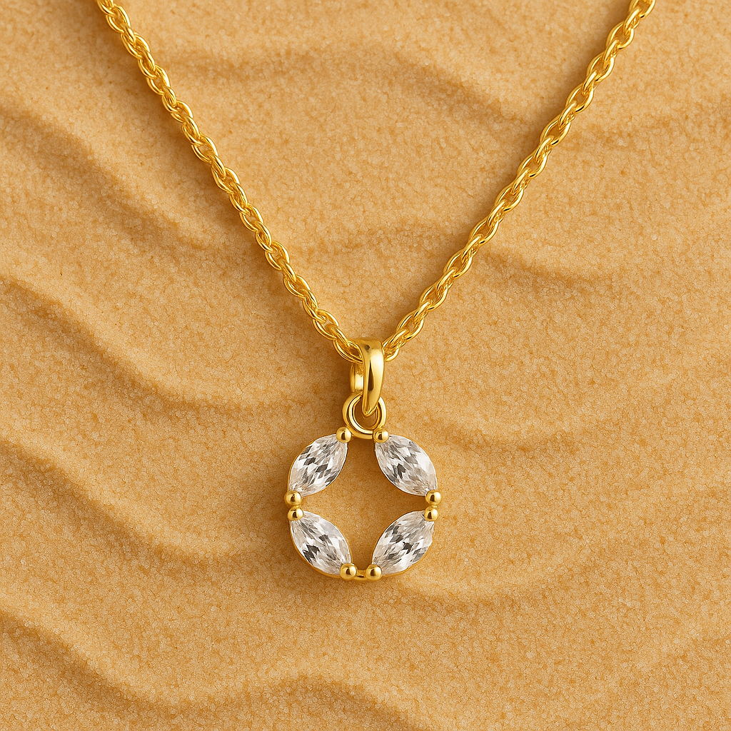 Lunaria Wreath Necklace – Gold-Plated 925 Sterling Silver | Marquise-Cut Zircon Circle Pendant, Delicate Everyday Elegance