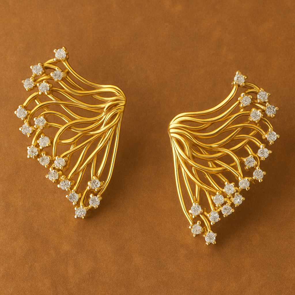 Lyra Wing Studs – Gold-Plated Sterling Silver Earrings with Zircon | Elegant Statement for Celebrations
