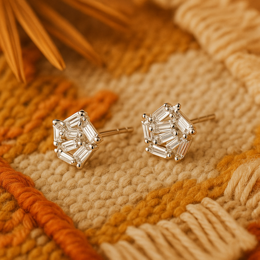 Nova Cluster Earrings – Gold-Plated 925 Sterling Silver | Baguette Zircon, Modern Glam Charm Earrings