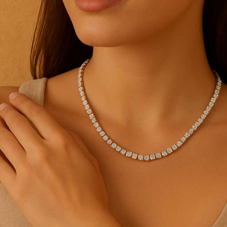 Radiant Harmony Necklace – 18K Gold-Plated Stainless Steel | Zircon Tennis Necklace