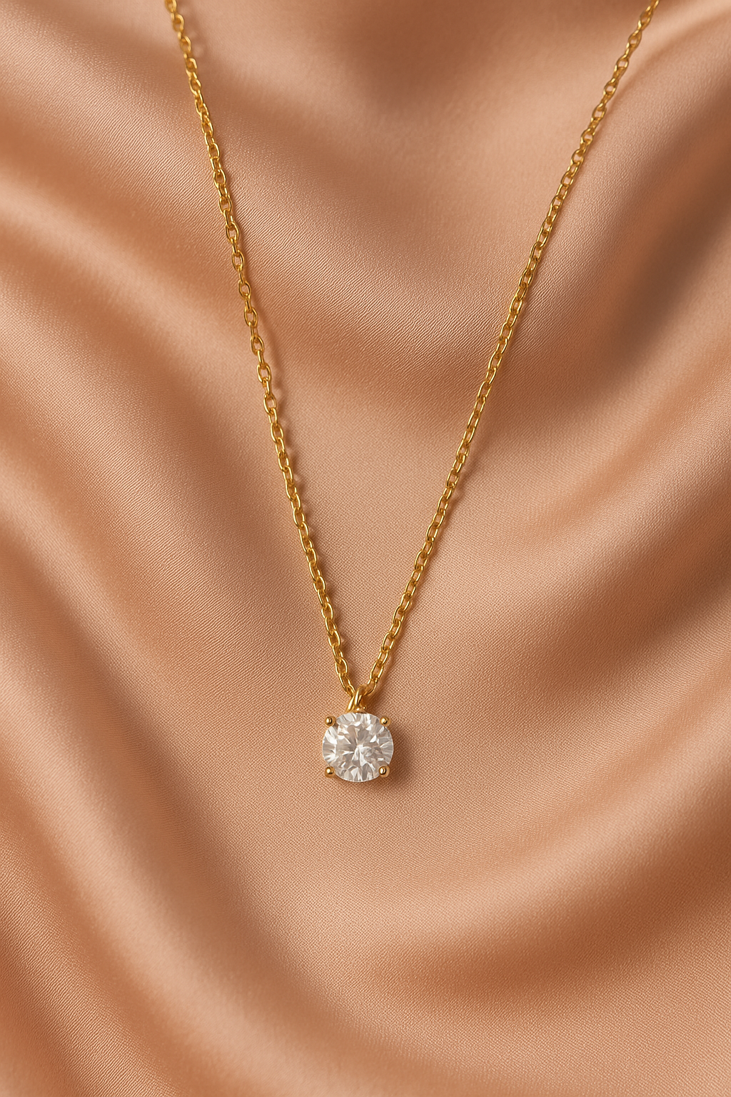 Radiant Solitaire Pendant – 18K Gold-Plated Stainless Steel | Minimalist Round Zircon Necklace