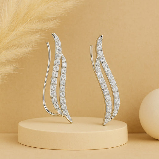 Sera Curve Climbers – Silver-Plated Sterling Silver Earrings with Zircon | Sleek, Modern Elegance for Special Occasions