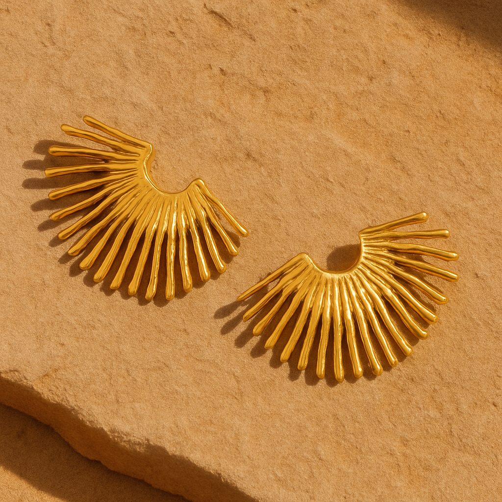 Solar Flare Radiance Earrings – 18K Gold or Rhodium-Plated Titanium | Bold Sunburst Studs