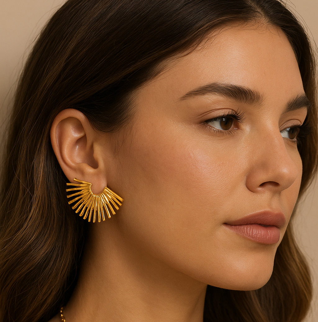Solar Flare Radiance Earrings – 18K Gold or Rhodium-Plated Titanium | Bold Sunburst Studs