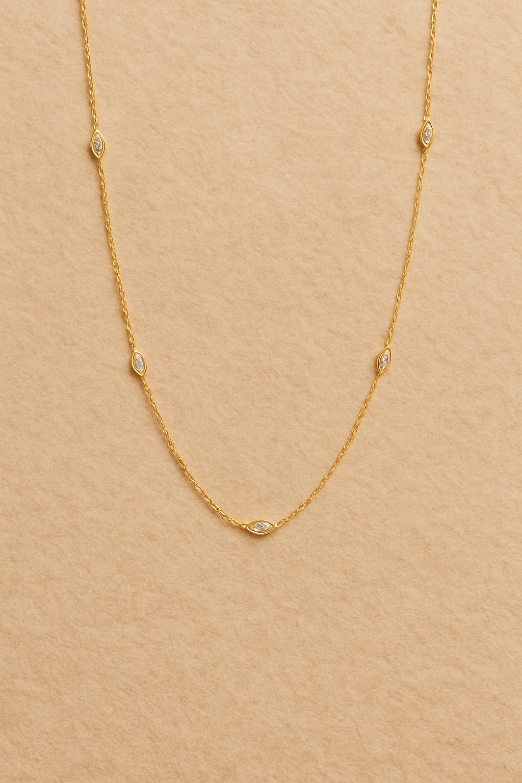 Soleia Whisper Necklace – Gold-Plated 925 Sterling Silver | Marquise-Cut Zircon Station Chain, Delicate Everyday Luxe