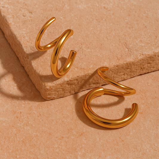 Spiral Aura Hoops – 18K Gold-Plated Titanium | Modern Double-Loop Statement Earrings