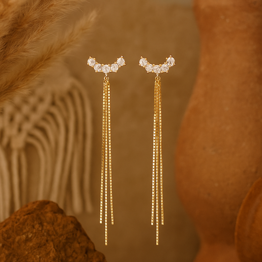 Stella Drop Earrings – Gold-Plated 925 Sterling Silver | Brilliant-Cut Zircon, Elegant Drop Statement