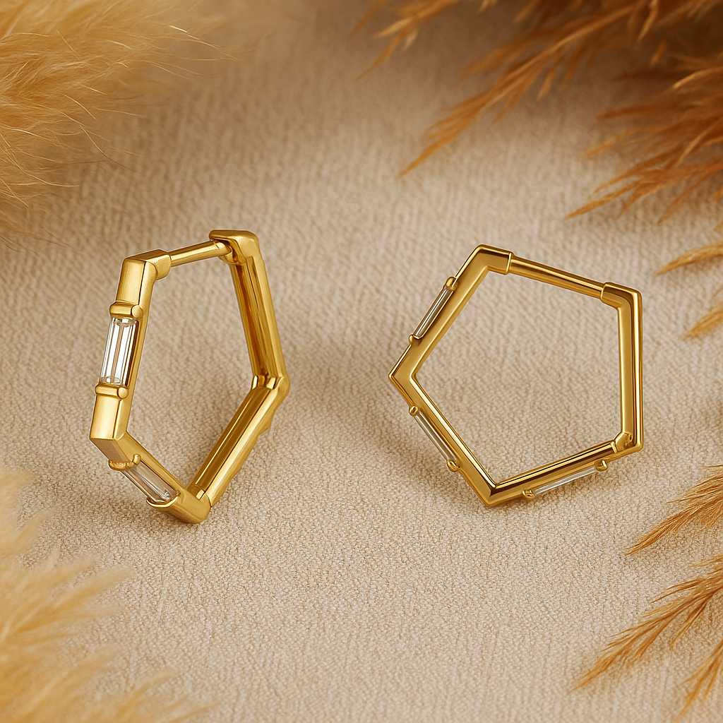 Vera Edge Hoops – Gold-Plated 925 Sterling Silver | Geometric Zircon Earrings, Modern Luxe