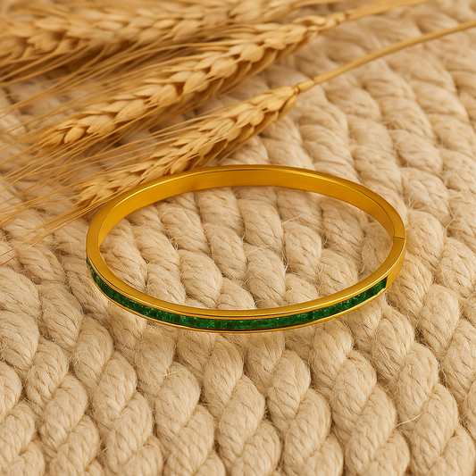 Verdantia Channel Bangle – 18K Gold-Plated Stainless Steel | Slim Emerald Zircon Tennis Bracelet