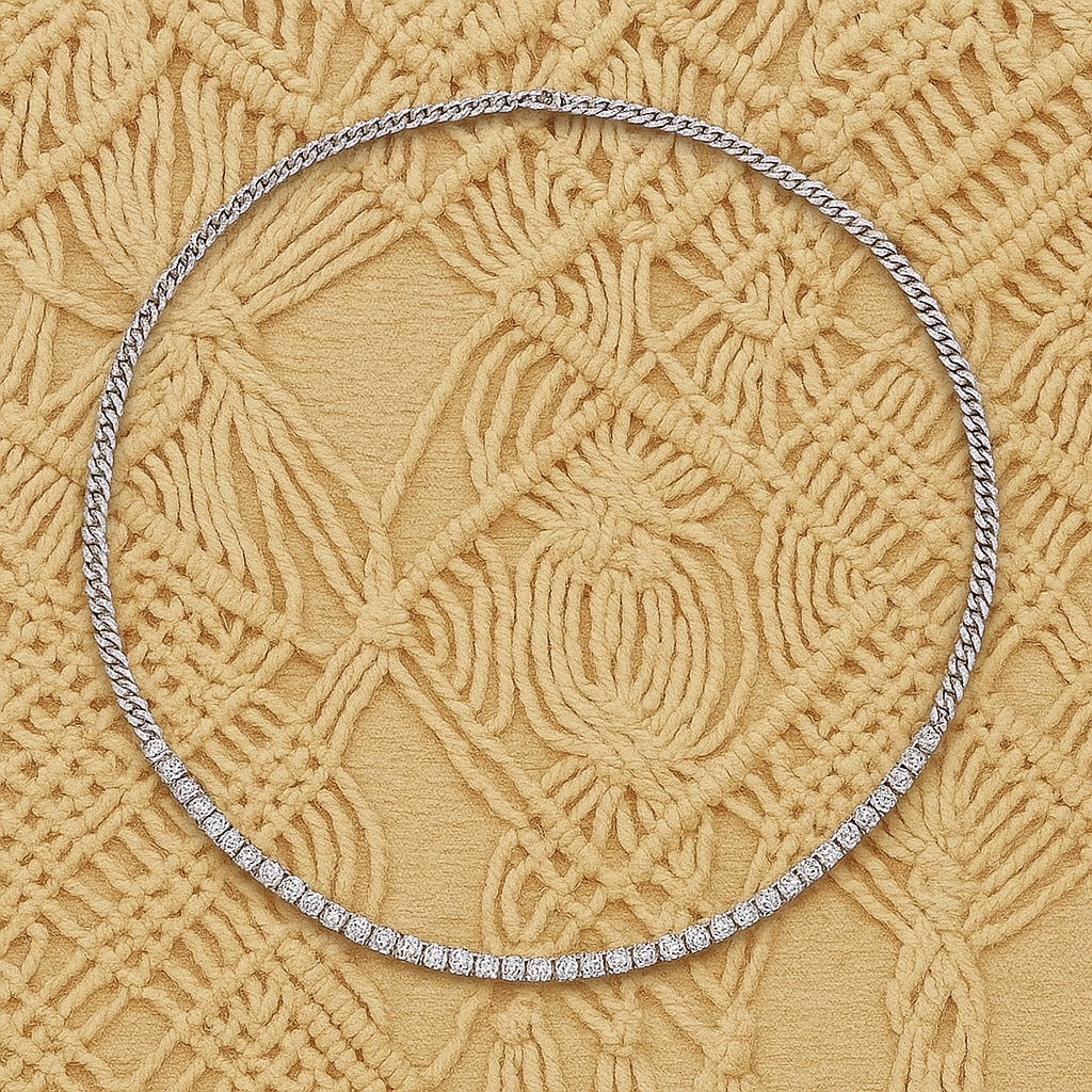 Aurion Curve Necklace – Silver-Plated 925 Sterling Silver | Round Brilliant-Cut Zircon, Luxe Statement Collar