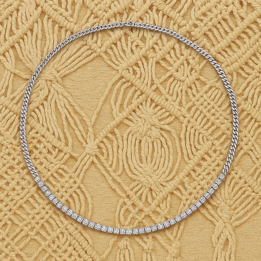 Aurion Curve Necklace – Silver-Plated 925 Sterling Silver | Round Brilliant-Cut Zircon, Luxe Statement Collar