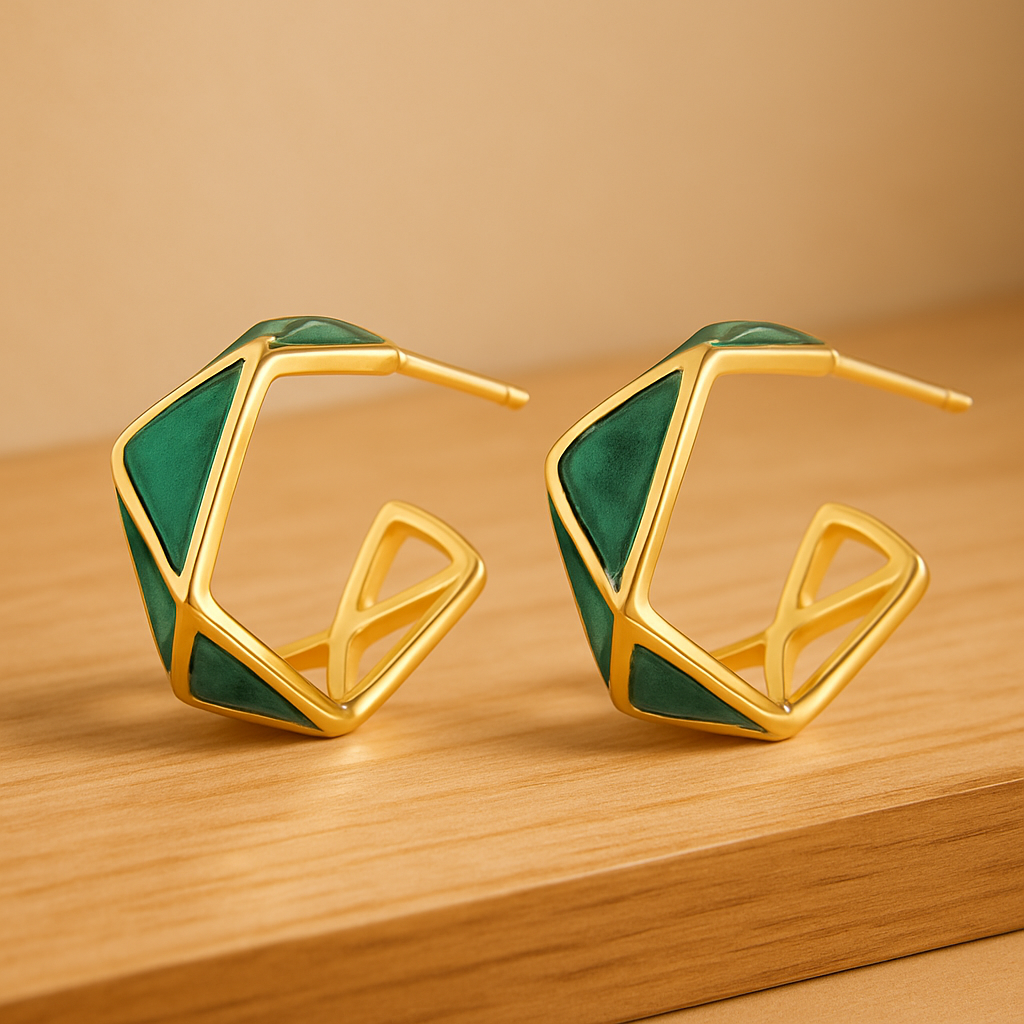 Ziva Geo Earrings – 18K Gold-Plated Enamel | Modern, Geometric Statement Jewellery